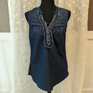 DKNY Denim Sleeve Top, Size XS